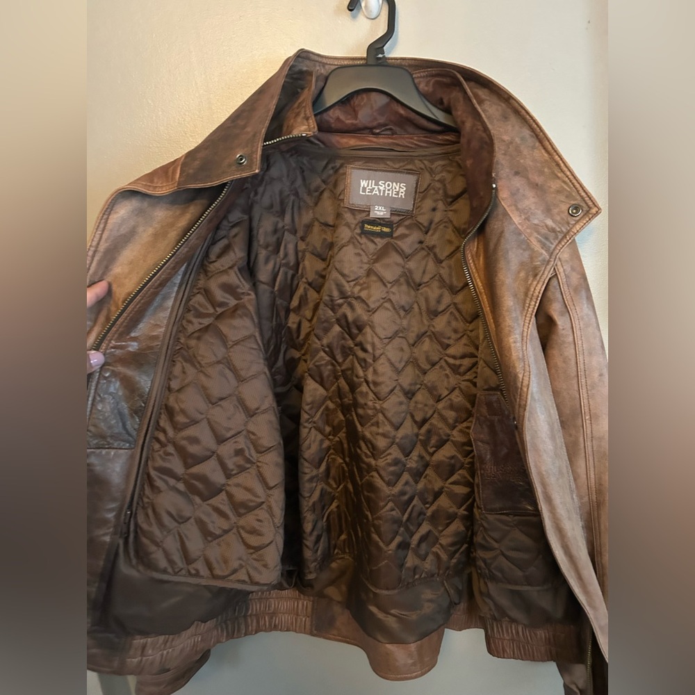 Wilson’s Leather Jacket - brown 100% leather bomber style w/removable interior - Picture 7 of 14